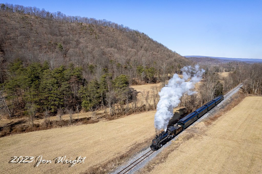 East Broad Top 2-8-2 16 with an excurswion at McMullins Summit in 2023