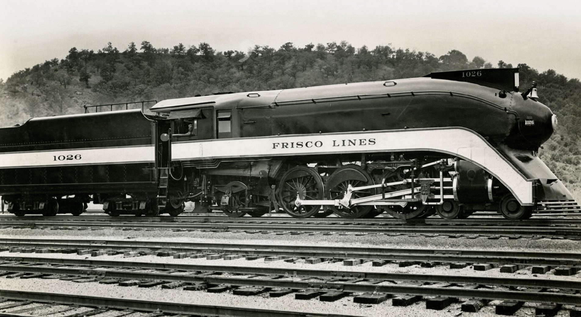 Frisco 1026 at the Springfield shops following her rebuild and streamlining in 1938
