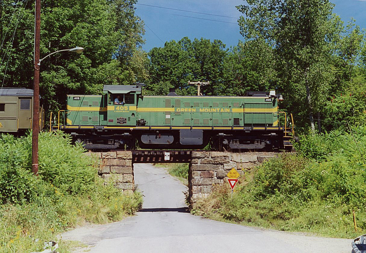 Green Mountain Railroad RS-1 405 with an excursion near Rockingham, VT in 2002