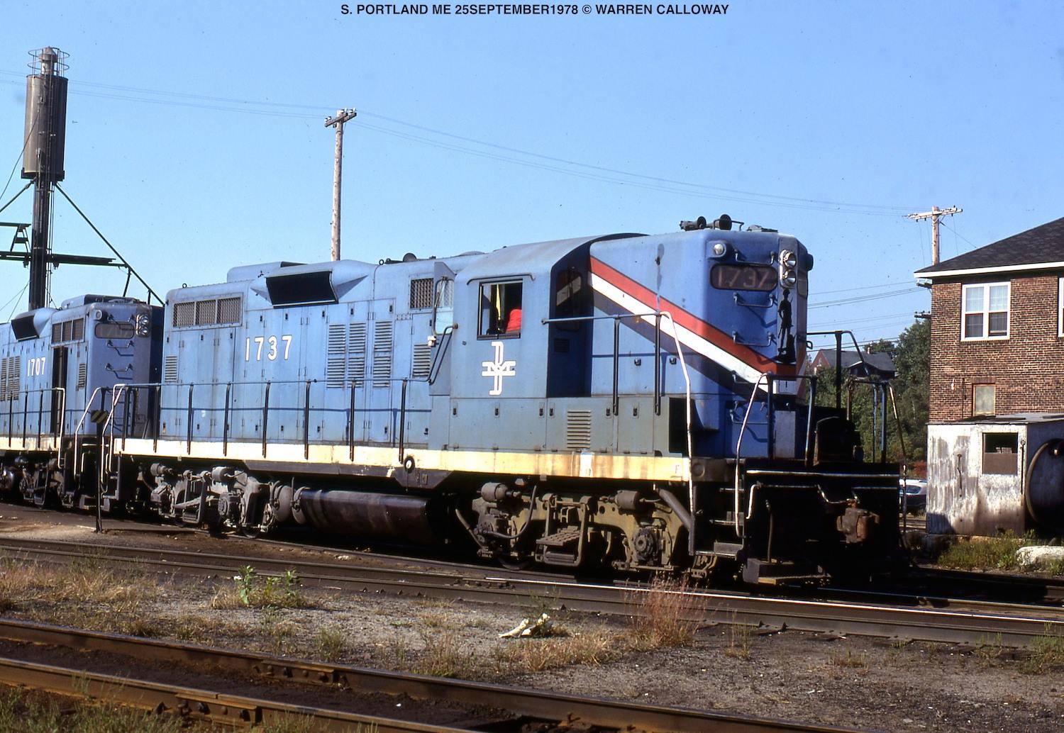 Pair of Boston and Maine GP9s at South Portland Maine September 25 1978
