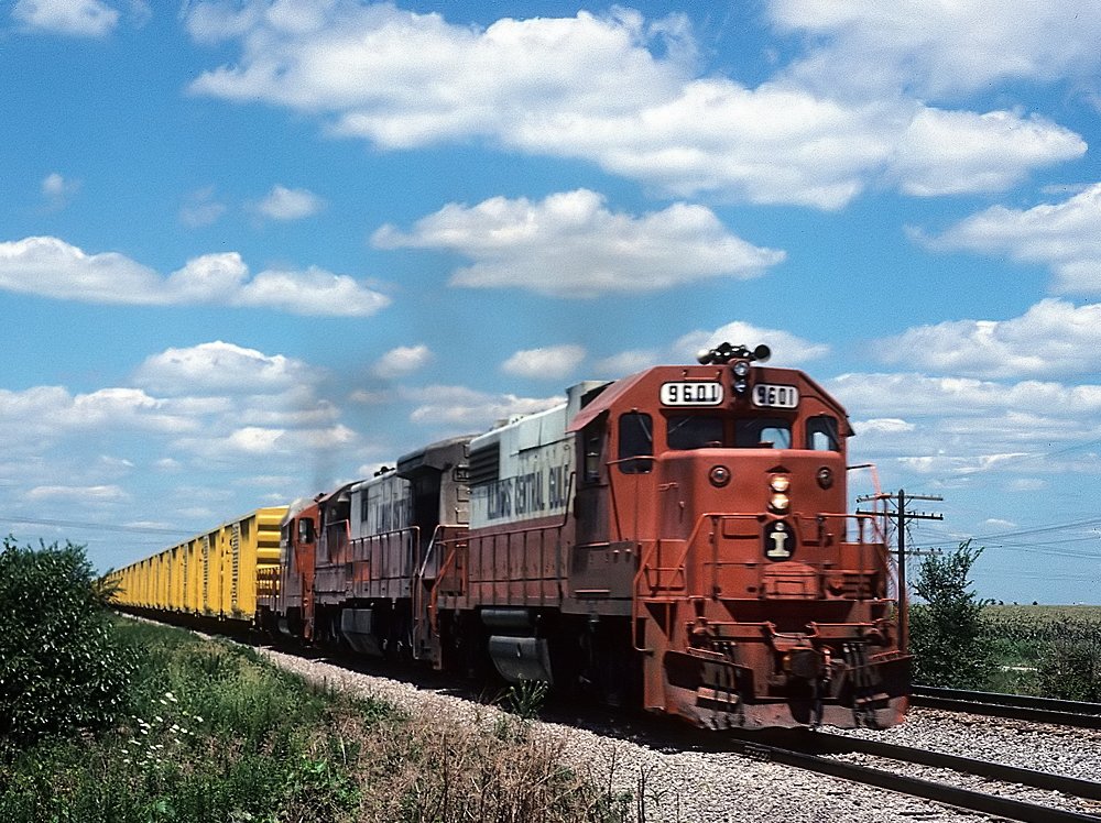 Illinois Central Gulf GP38-2 9601 east of Sigel, Illinois, on August 1, 1977