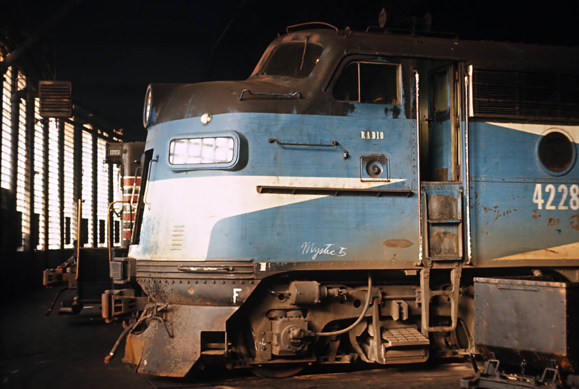 Boston and Maine F3A 4228 inside the roundhouse at Somerville Massachusetts February 8 1970