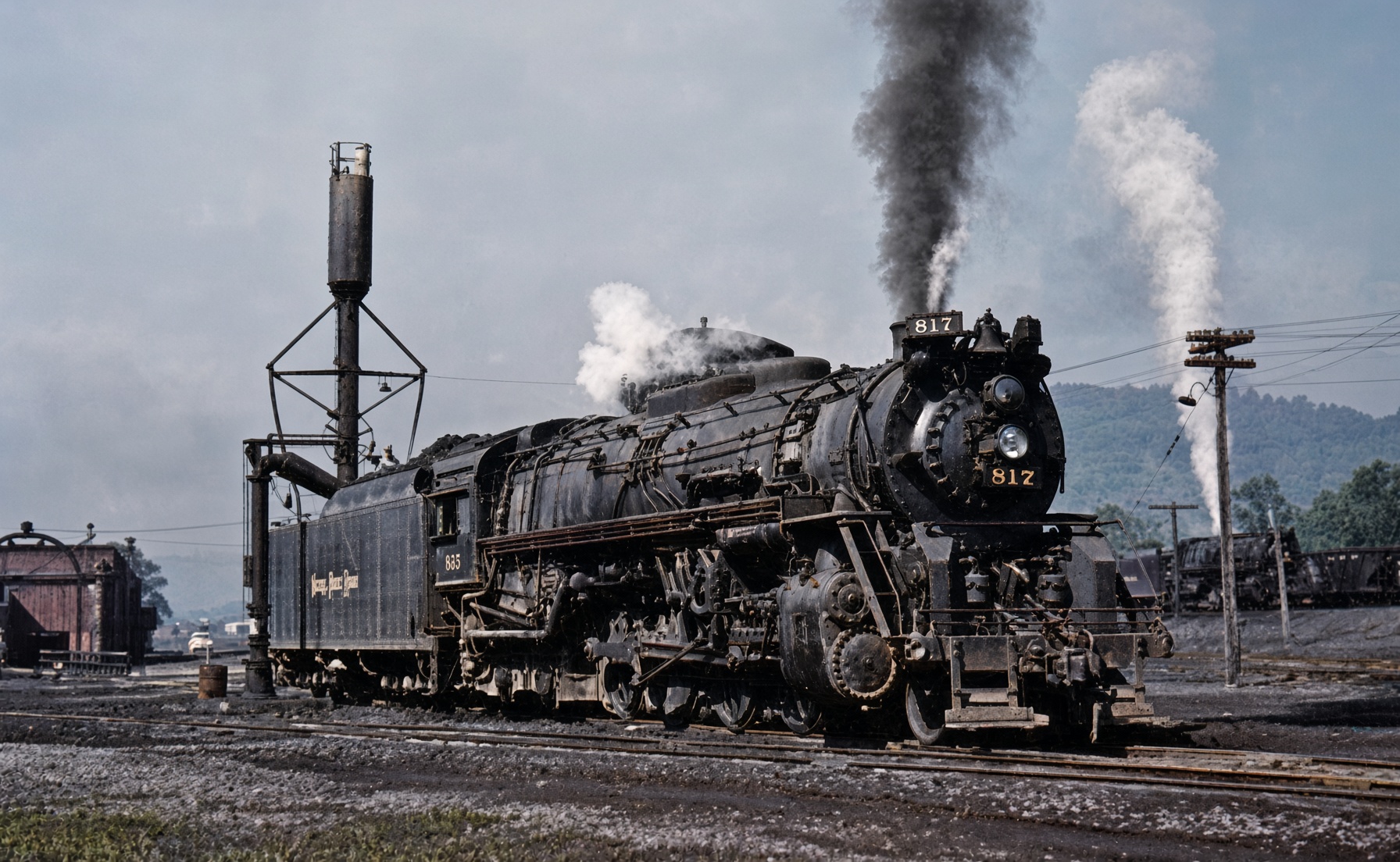 Nickel Plate Road 2-8-4 817, formerly Wheeling and Lake Erie 6417, at Dillonvale, Ohio, on June 16, 1955