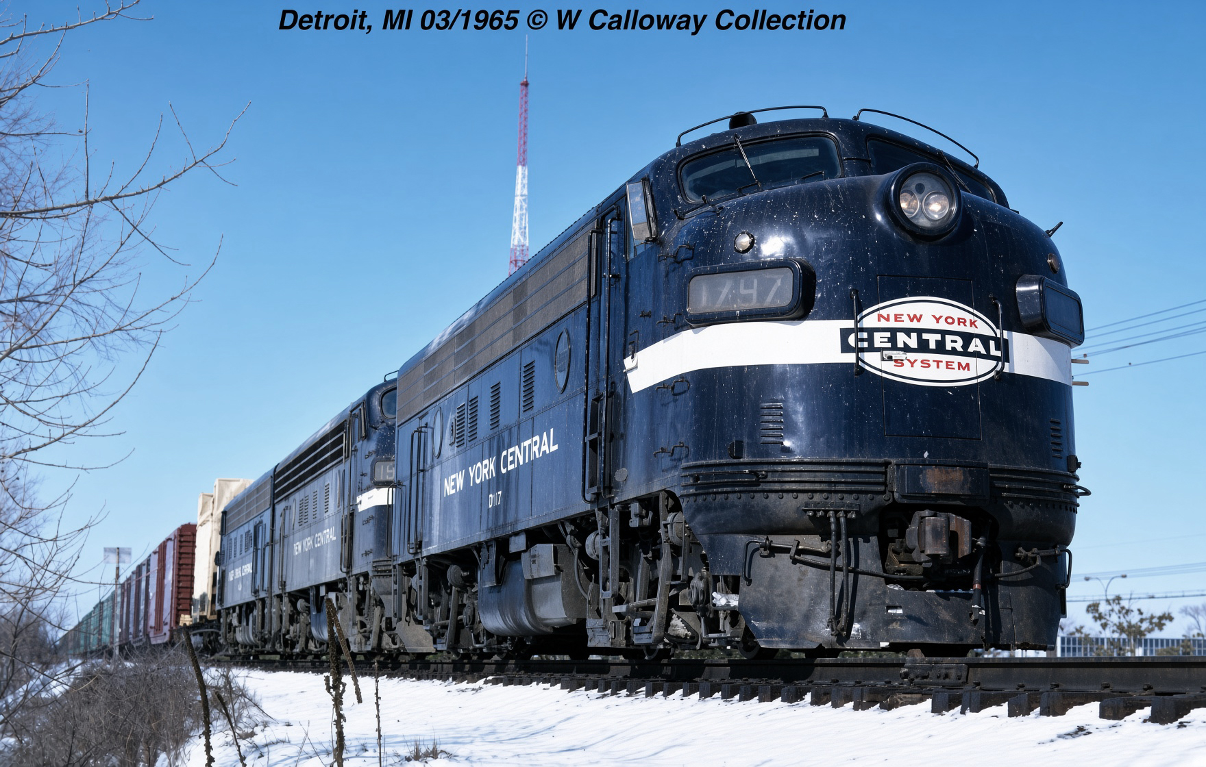 New York Central F7A 1797 leads an A-B-A set of F7s in 1965
