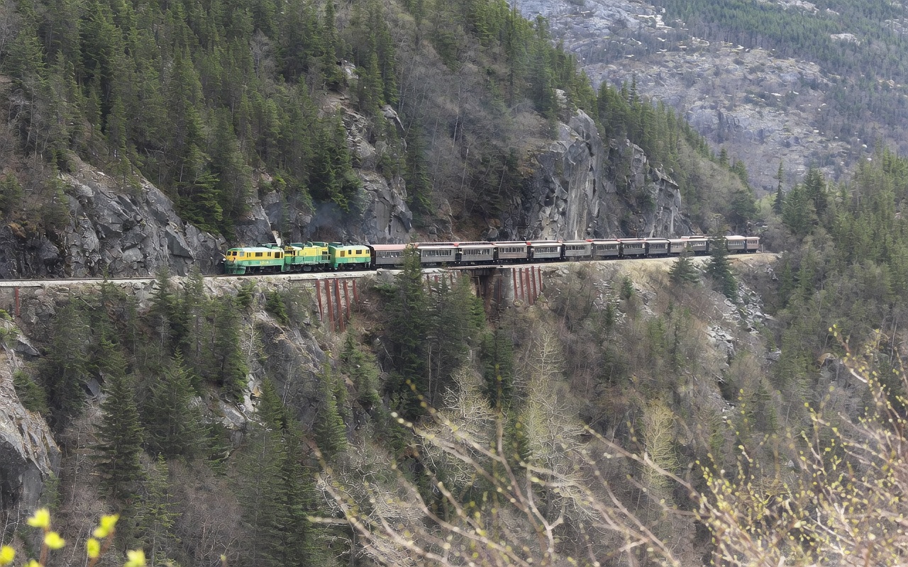 White Pass and Yukon Route train in the mountains above Skagway